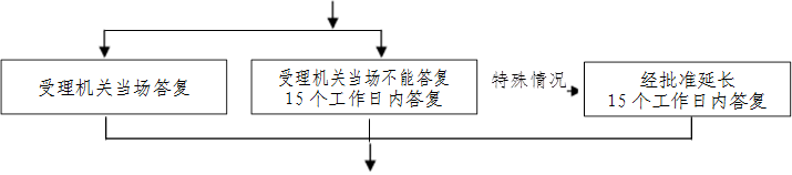 受理机关当场不能答复
15个工作日内答复
,特殊情况,受理机关当场答复,经批准延长
15个工作日内答复
